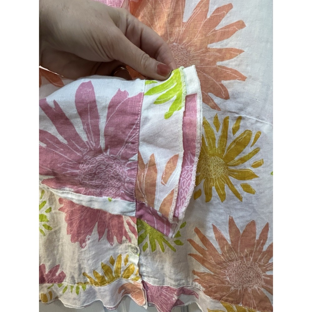 Fresh Produce Floral Linen Button Up Shirt Womens Sz M 3/4 Sleeve Tropical Art - Picture 4 of 10